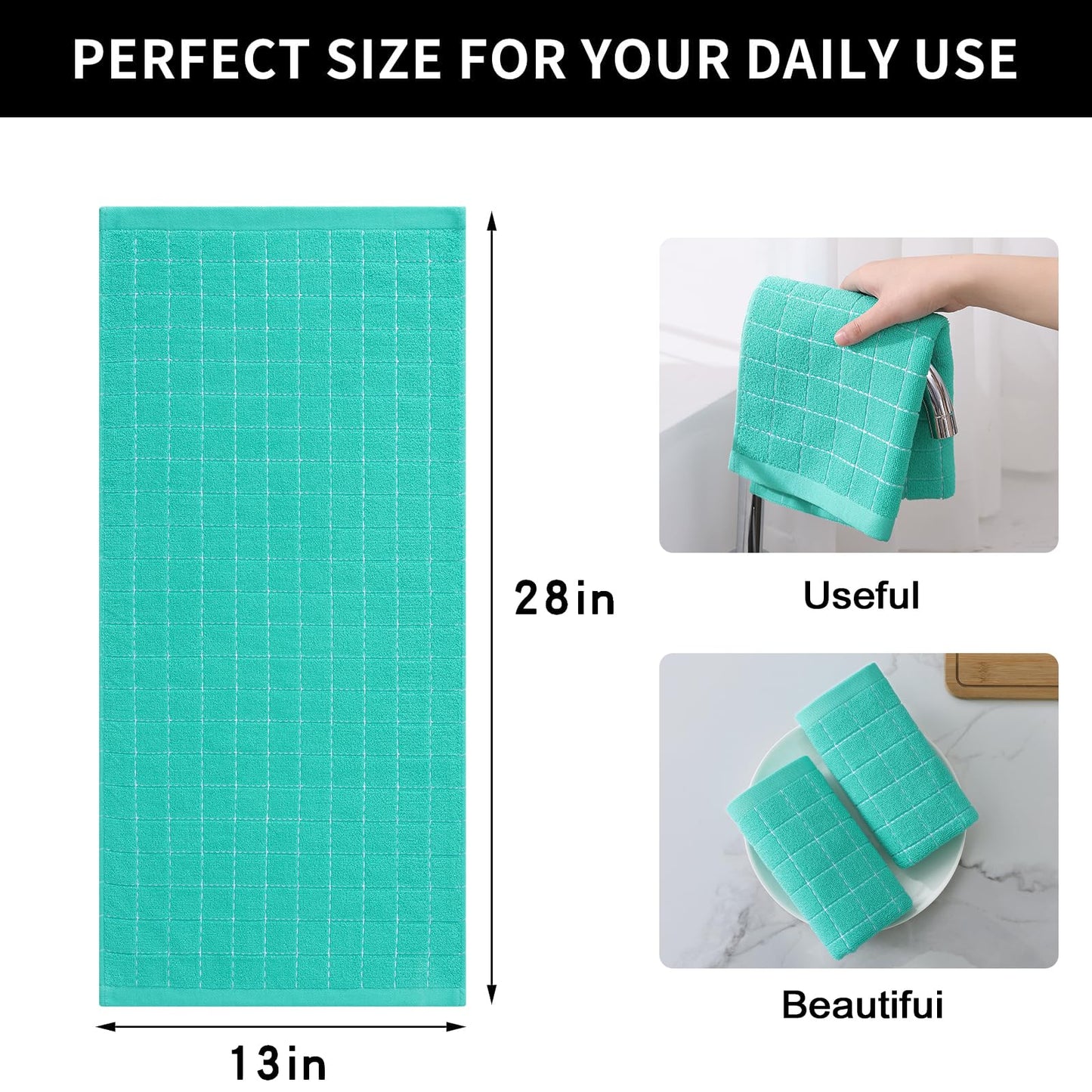Homaxy 100% Cotton Terry Kitchen Dish Cloths, Ultra Soft and Absorbent Dish Towels for Kitchen, Suitable for Drying and Washing Dishes, 12 Pack, 12 x 12 Inches, Turquoise