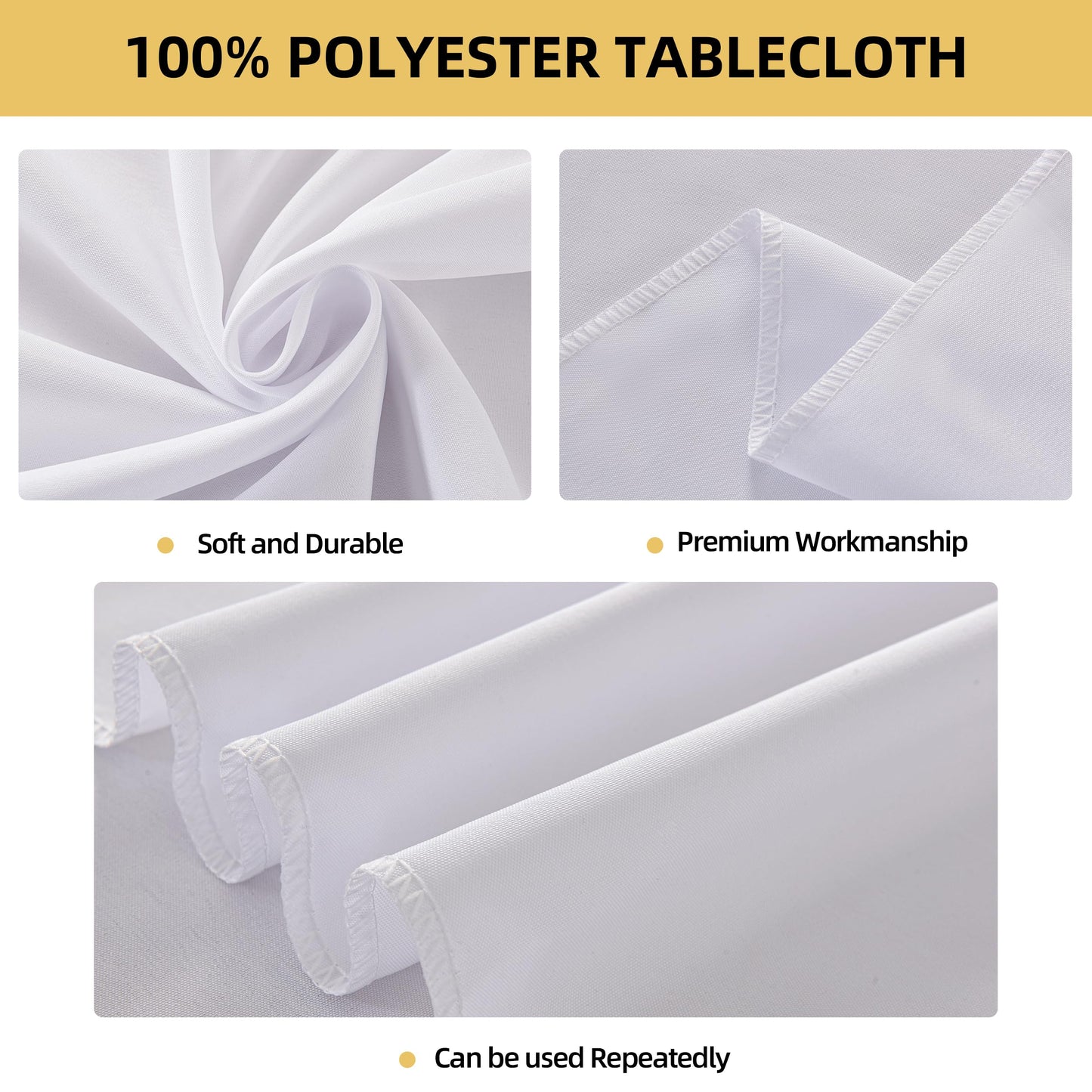 ZarzaaSik 6-Pack 90x132 inch White Table Cloths, Solid Stain and Wrinkle Resistant Oblong Tablecloth, Premium Plain Weave Polyester Fabric Rectangle Table Linen Covers for Hotel, Wedding