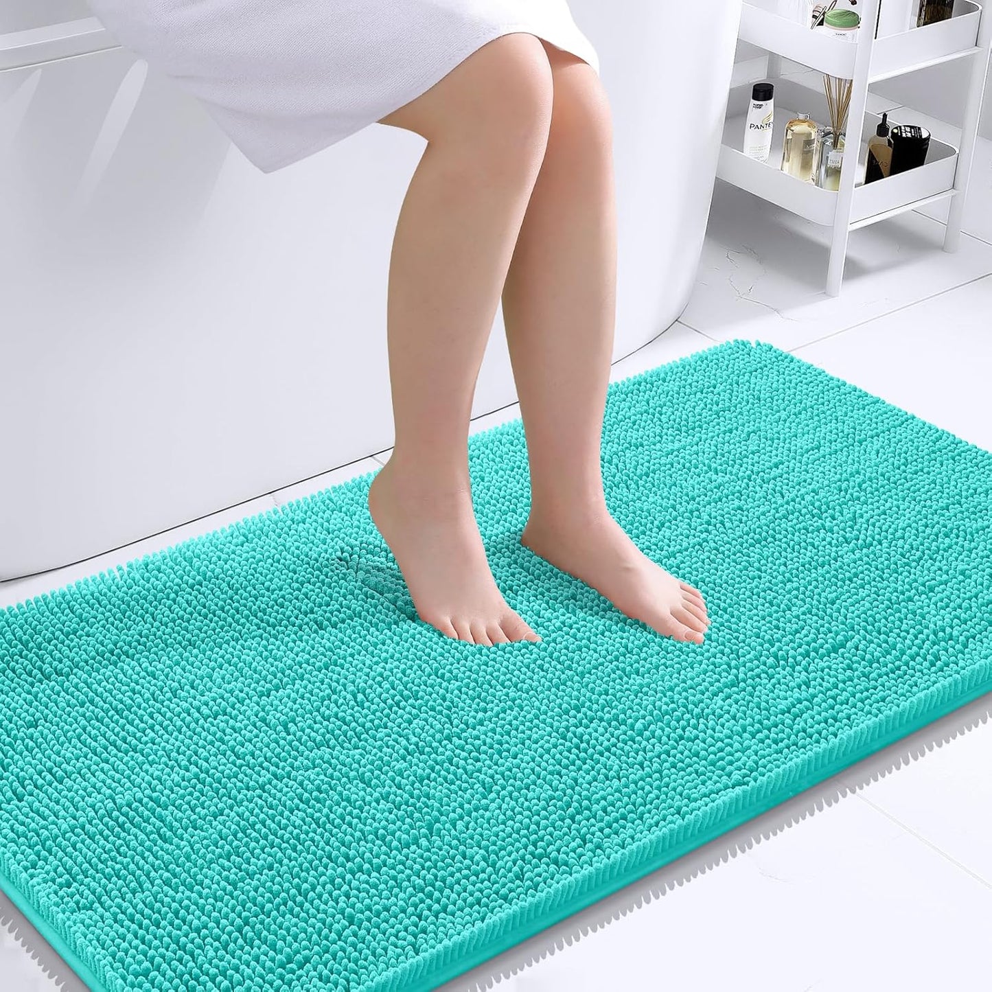 OLANLY Bathroom Runner Rugs - Extra Soft Chenille Bath Mats | Quick-Dry & Machine Washable, Teal 44x24