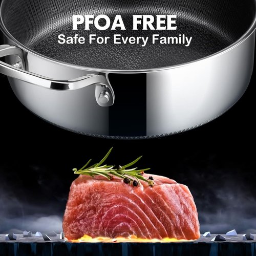 **SNOWCLAD Nonstick Frying Pan - 5 Quart Hybrid Saute Pan with Lid | PFOA Free, 12 Inch Deep, Dishwasher & Oven Safe**