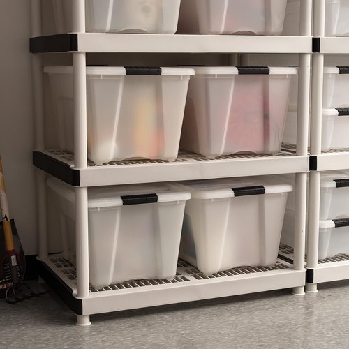 IRIS USA 54 QT Plastic Storage Box - BPA-Free, Durable Nestable Containers with Lids - 4 Pack, Pearl Color