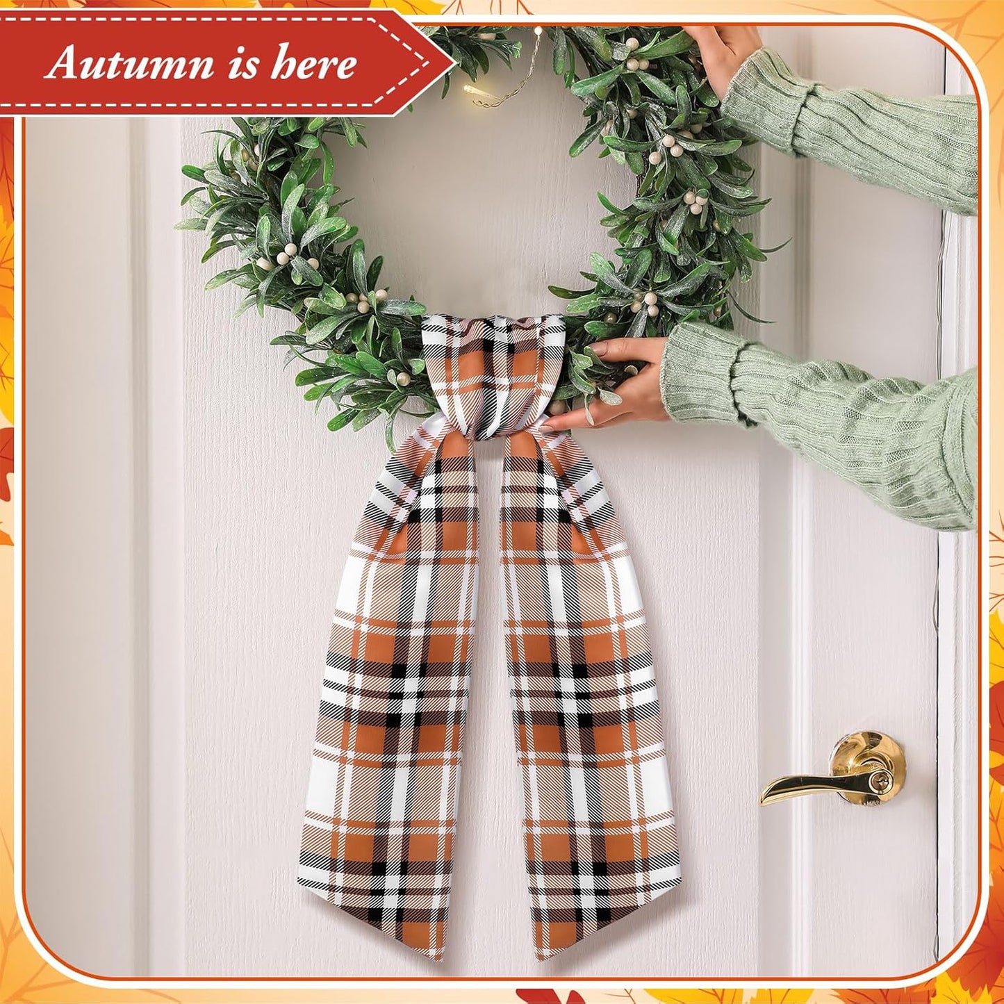 VitalCozy Wreath Sash Set - 2 Pcs Garland Ribbon for Indoor/Outdoor Decor | 4.5" W x 56" L, Plaid Design