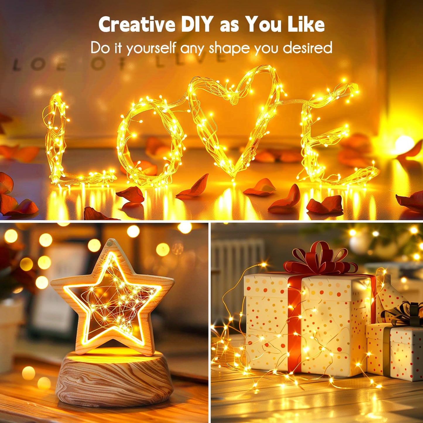 2Pack Fairy Lights Plug in, 33Ft 100 LEDs Waterproof Silver Wire Firefly Lights, Adaptor Included, Starry String Lights for Wedding Indoor Outdoor Christmas Patio Garden Decoration, Warm White