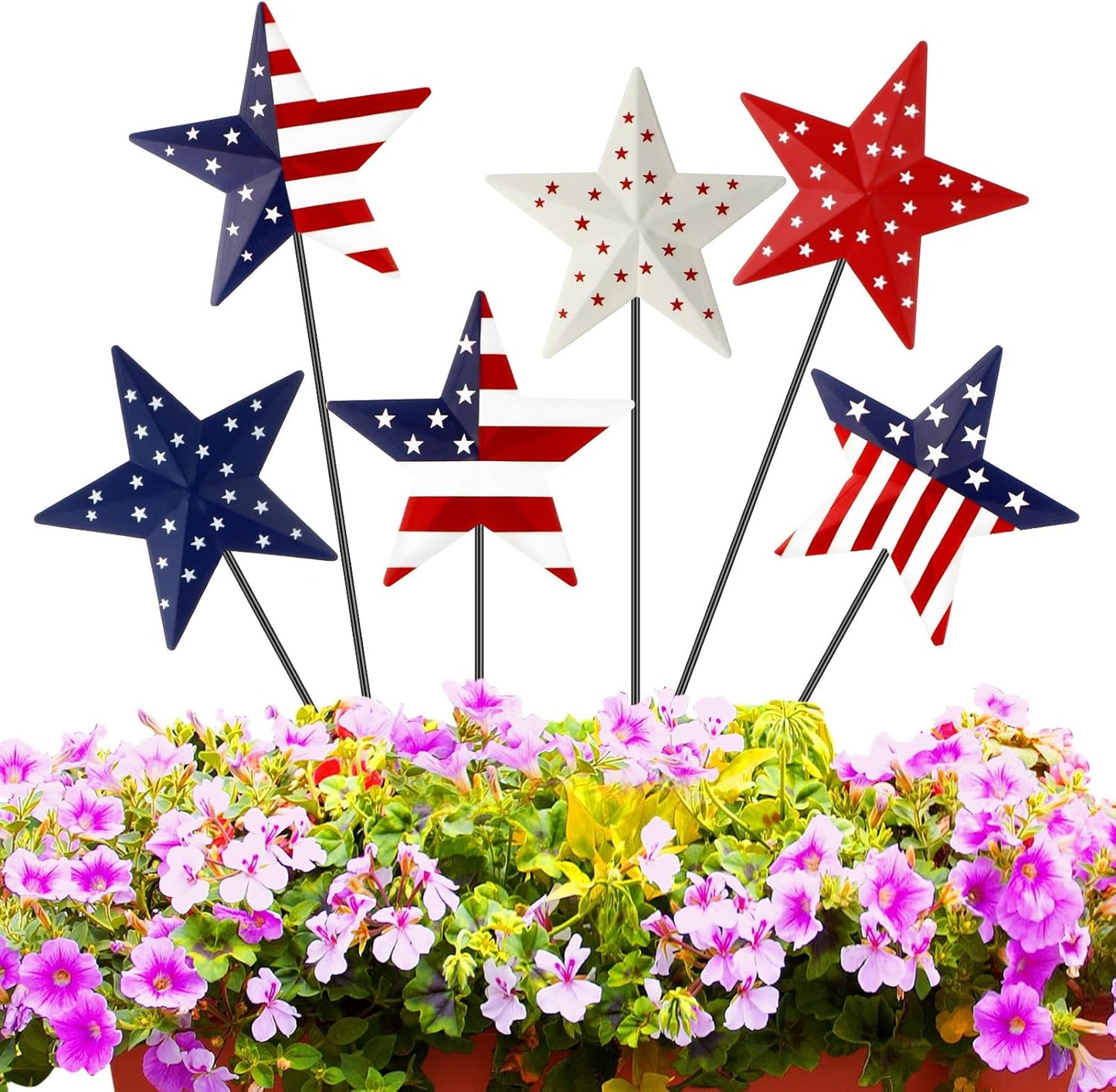 Pickmesh 12" Patriotic Metal Yard Sign - 6 Pcs Red, White & Blue Garden Stakes for 4th of July Decor