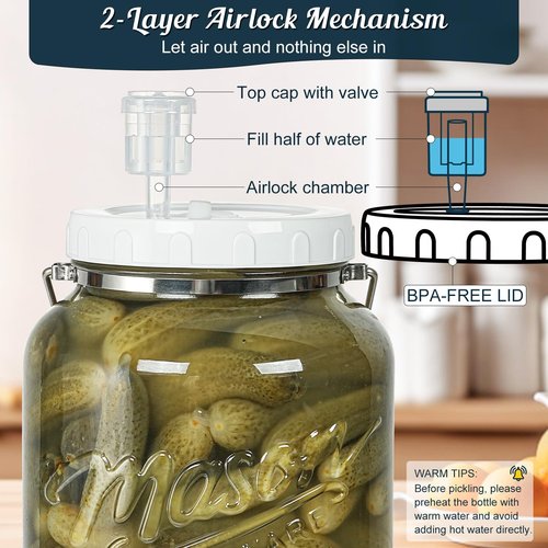 Dwbligt 2 Pack 1.5 Gallon Large Fermentation Jars with Airtight Lids & Airlocks, Wide Mouth Glass Mason Jar for Mead Making, Brewing - 100% Leak-proof Pickle jars Kimchi Container with Handles & Bases