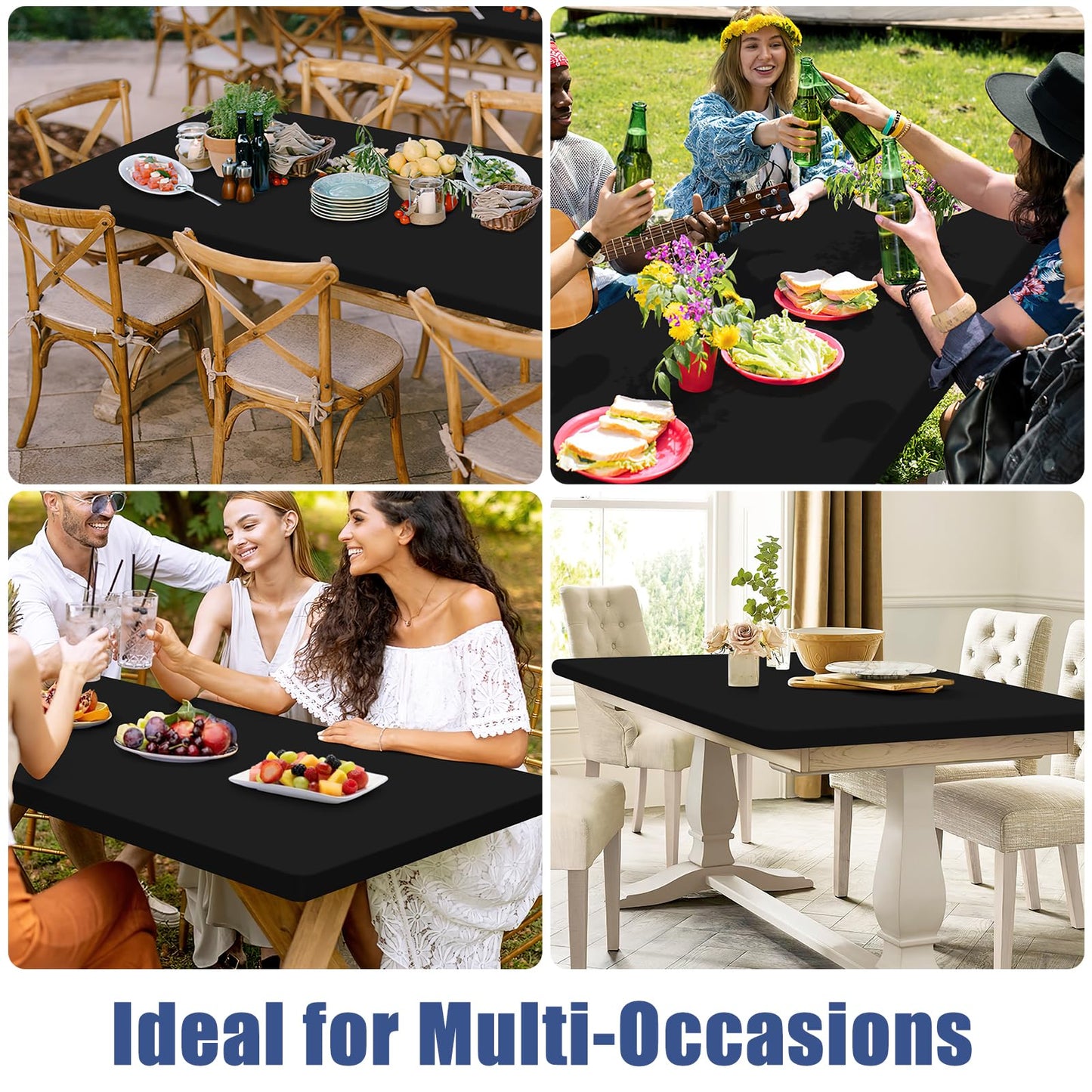 Moosfor Spandex 6 Foot Rectangle Table Cloth 4 Pack, Elastic Fitted Tablecloths for Picnic, Stretch Washable Patio Table Cover for Outdoor, Camping, Banquet and Parties (Black, 30"x72")