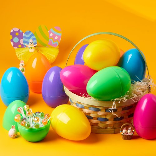 JOYIN 12 Pcs Large Plastic Easter Eggs, 6 Inches Colorful Jumbo Eggs Fillable for Easter Themed Hunt Basket Stuffers Fillers Filling Treats Party Favor Classroom Prize Supplies