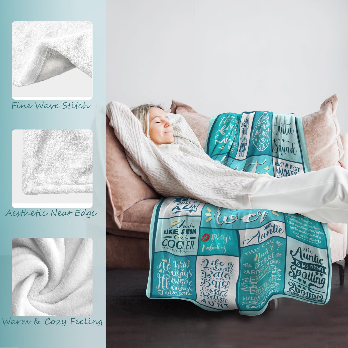 Kieetlan Auntie Birthday Gifts - Aunt Throw Blanket, 60" X 80", Cool Aunt Gifts Ideas for Christmas, Mother's Day, Valentine's