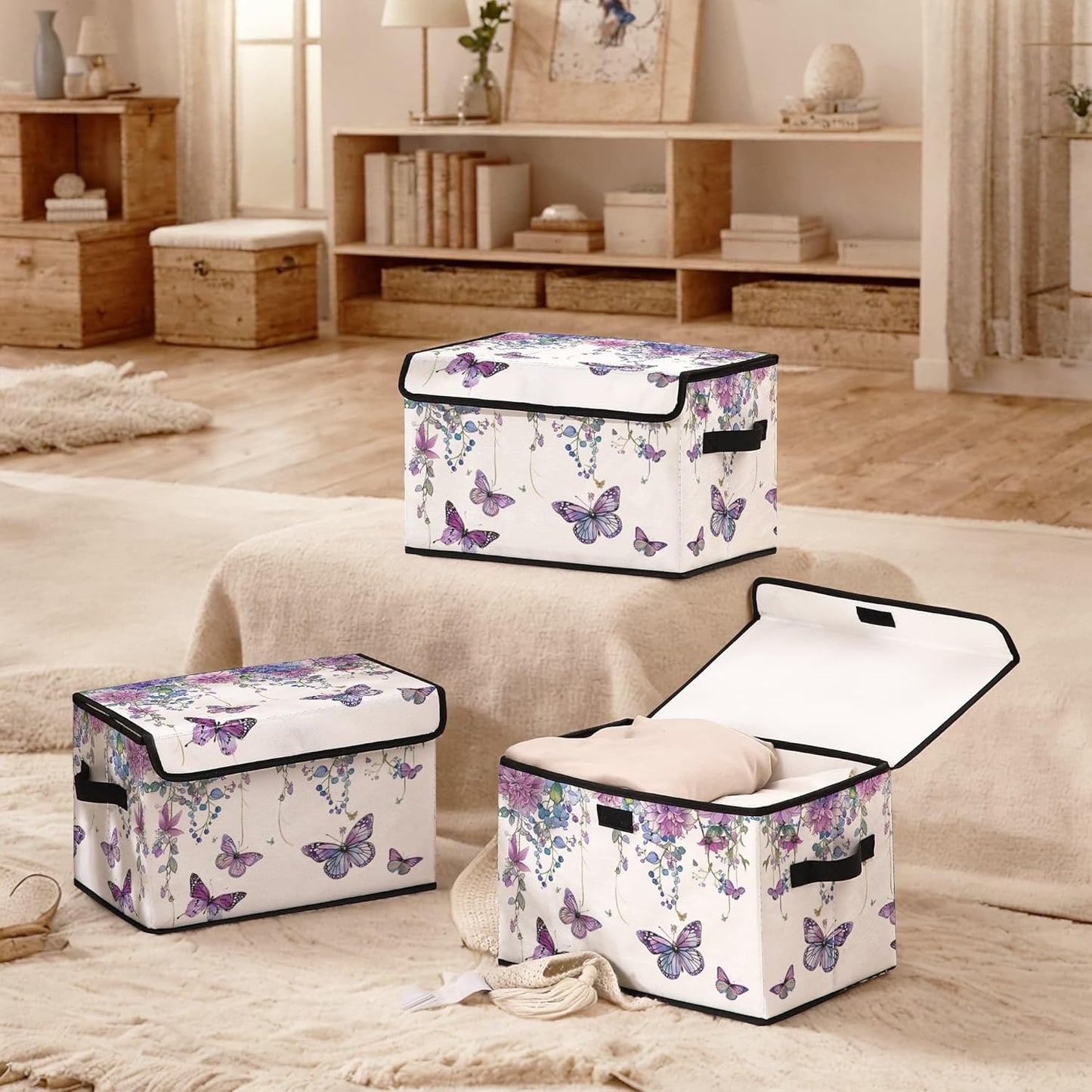 Skiennix Stackable Clothes Storage Bins - Lidded Organizers for Home & Office | 3-Pack Under Bed Containers
