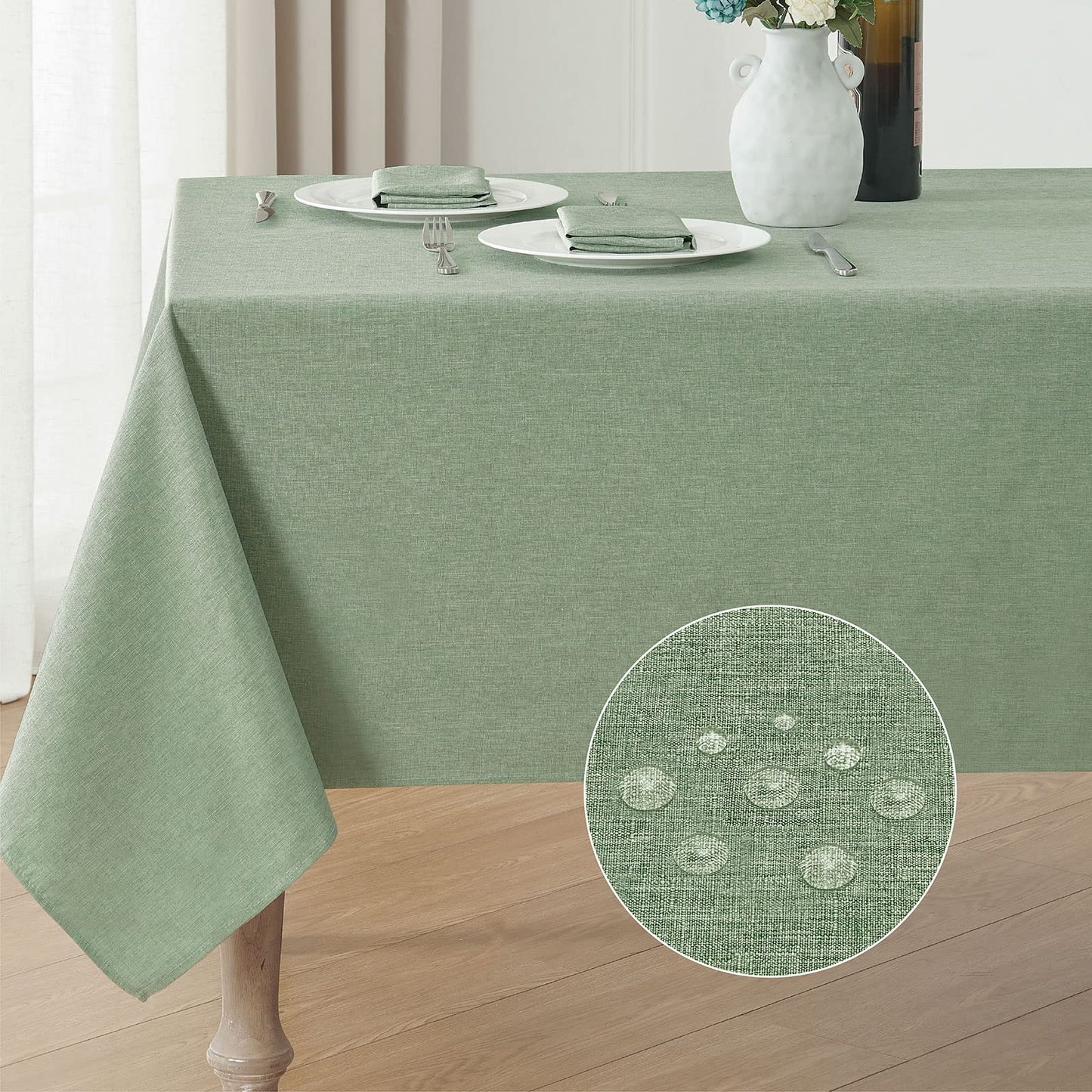 Veblandy 2 Pack Rectangle Tablecloth, 60x104 inch, Water Resistant Wrinkle Free Linen Textured Table Cloth Washable, Decorative Fabric Table Cover for Dining, Party and Camping, Sage Green