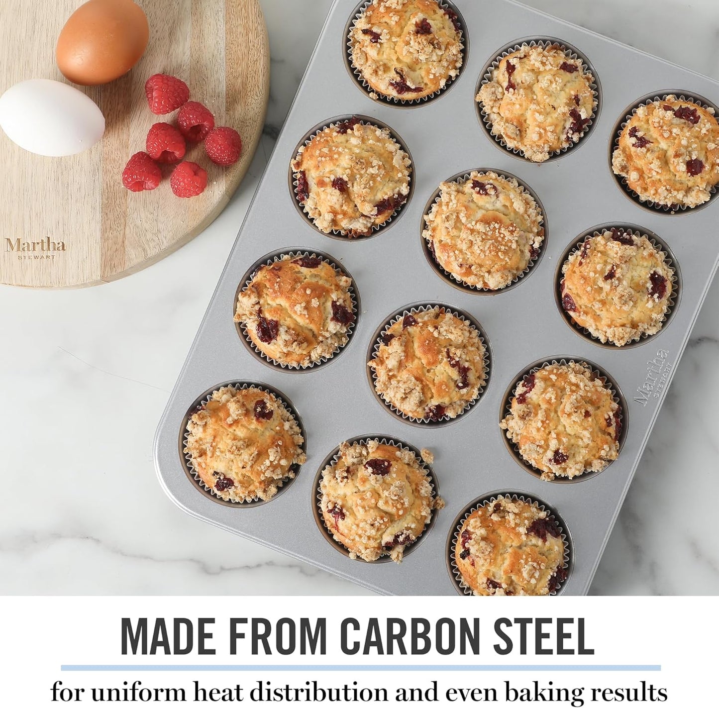 Martha Stewart Gallen 12-Cup Nonstick Muffin & Cupcake Pan - Durable Silver Bakeware for Perfect Treats