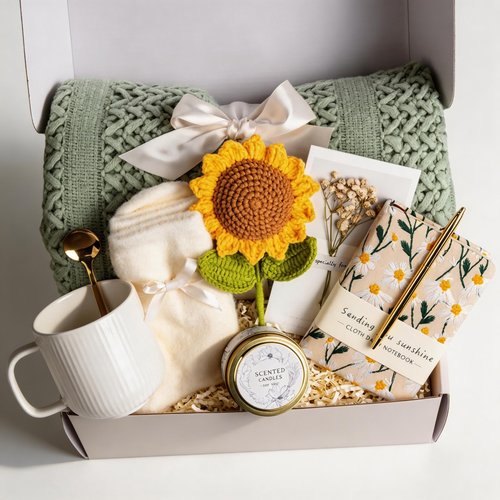 Birthday Gift Baskets for Women, Get Well Gifts for Women, Care Package Self Care, Thank You, Sympathy Friendship Sending Sunshine Sunflower Gift Basket for Mom, Grandma, Sister, Friends, Girls, Her