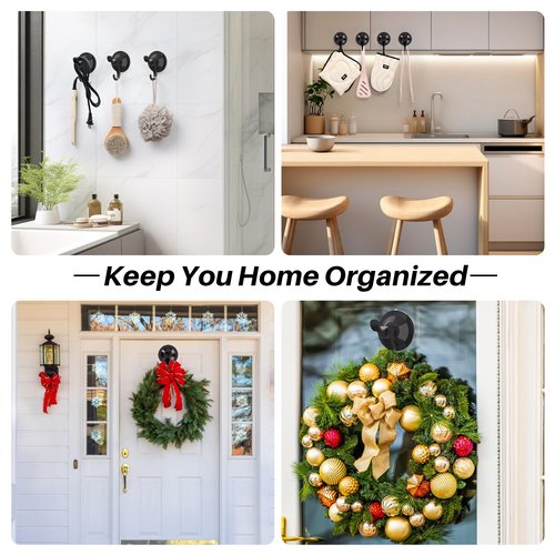 5 Pack Wreath Door Hanger, Heavy Duty Suction Cup Hooks with Adhesive Suction Tab, Removable Wreath Holders for Front Door and Window, No Damage Christmas Garland Door Hanger, Holds up to 11 Lbs