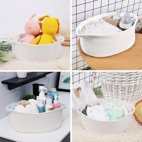 ABenkle Decorative Rope Woven Storage Basket - Boho Style Toy Organizer for Dogs & Cats | 12"x8"x5", White