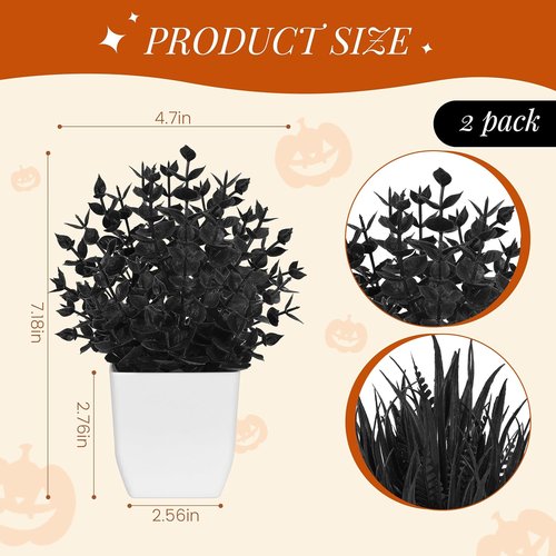 Der Rose Mini Black Fake Plants - 2 Pack Artificial Potted Decor for Halloween & Home Office