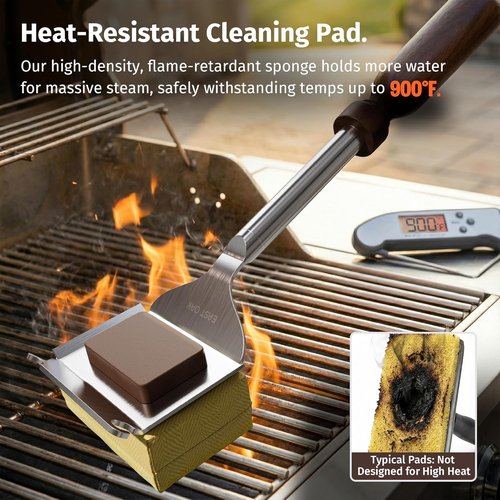East Oak Bristle-Free Grill Brush - 2mm Stainless Steel Rod & Heat-Resistant Sponge Head | Safe for Cast Iron & Stainless Steel Grates