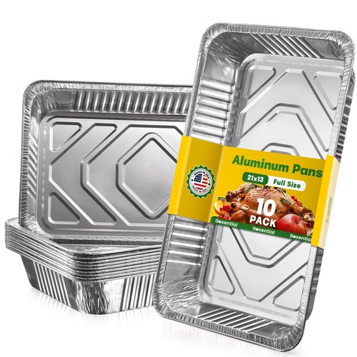 Boxential 21x13 Aluminum Pans [10 Pack], Extra Heavy Duty Full Size Disposable Aluminum Foil Pans, Deep Baking Pans for Cooking, Roasting, Heating, and Steam Tables