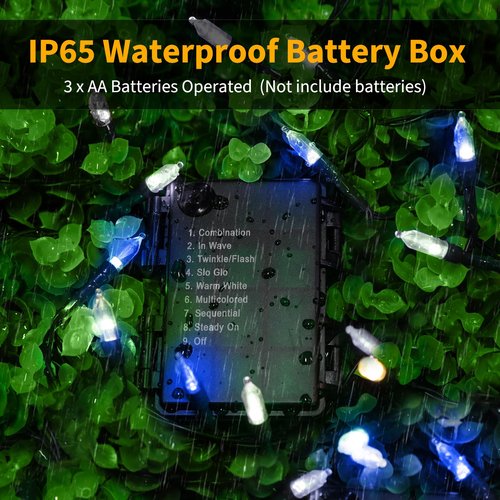 Brightown Battery Operated Christmas Lights 2 Pack 18 Feet 50 LED Clear Mini String Lights with 8 Modes Waterproof Tree Lights for Xmas Outdoor Indoor Holiday Party Garden Decor, Blue & White