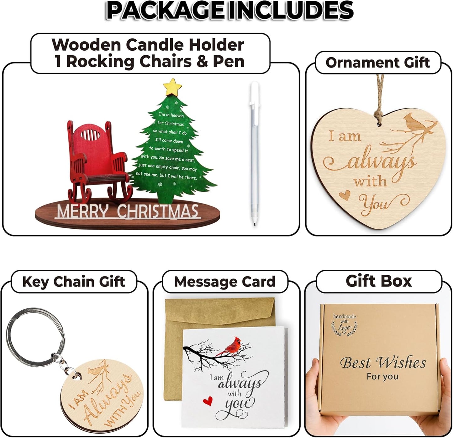 Memory Christmas in Heaven Wooden Candle Holder - Memorial Ornament & Sympathy Gift for Loss