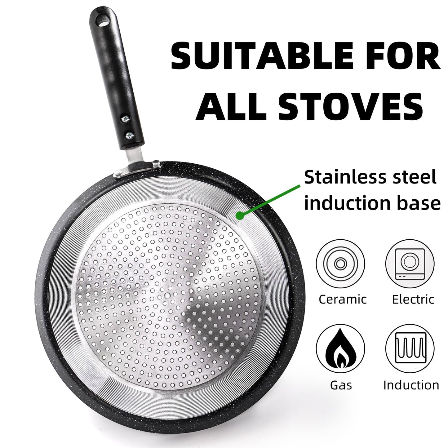 WRINGKIT 10 Inch Nonstick Crepe Pan with Spreader, Flat Skillet Tortilla Pan with Granite Coating, Round Griddle Pancake Pan with Stay-Cool Handle, Induction Compatible, PFOA Free