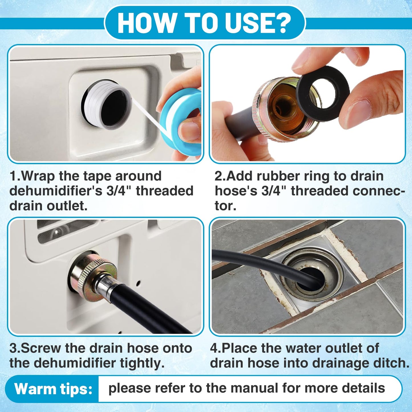20 FT Extra Long Leakproof Dehumidifier Drain Hose - Thickened Dehumidifier Hose with Rustproof 3/4" FHT Connector Fits Most of Dehumidifiers for Large Space Basement Warehouse