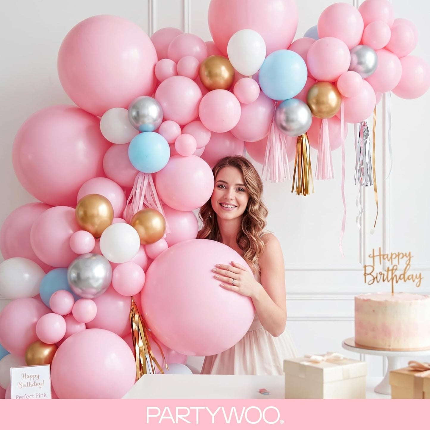 PartyWoo Baby Pink Balloons - 127-Piece Arch Kit with Multiple Sizes for Baby Shower & Birthday Decor