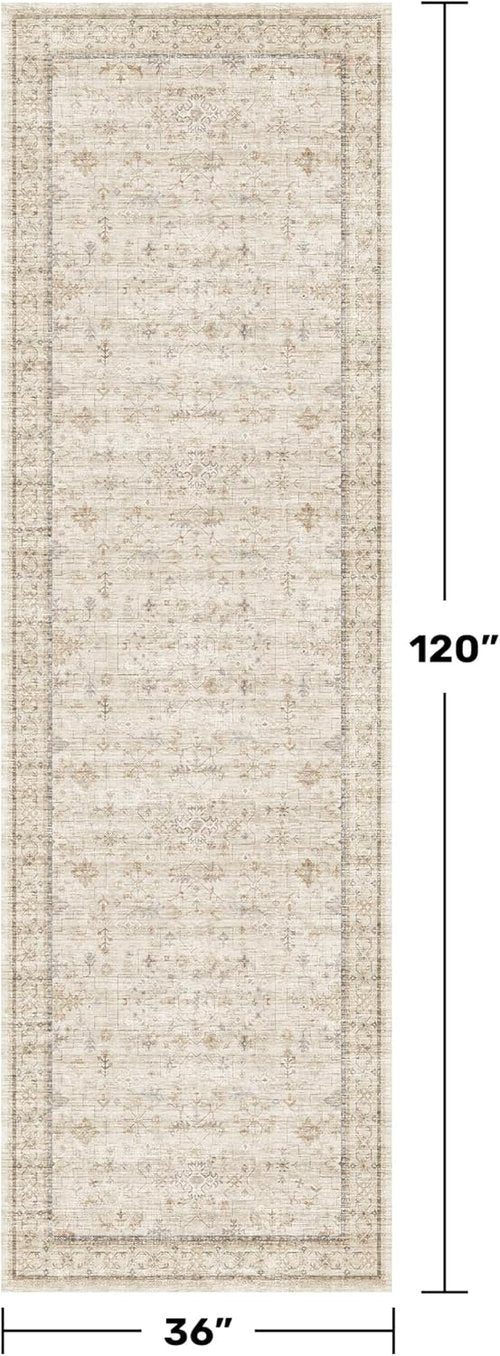 Beige 3x10 Washable Runner Rug - Non-Slip, Stain & Fade Resistant | Farmhouse Kitchen Décor