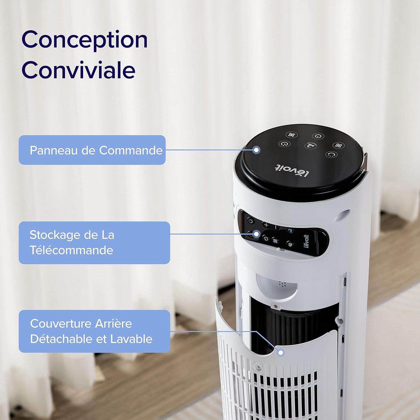 Levoit Tower Fan - Ultra Quiet 25 dB | 12 Speeds, Remote Control & 12-Hour Timer, 106 cm