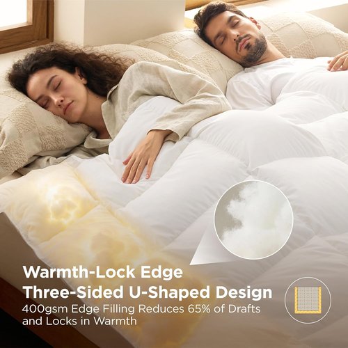 Bedsure King Size Feather Down Comforter - Luxurious Fluffy Duvet Insert with 8 Corner Tabs, White, 106x90 Inches