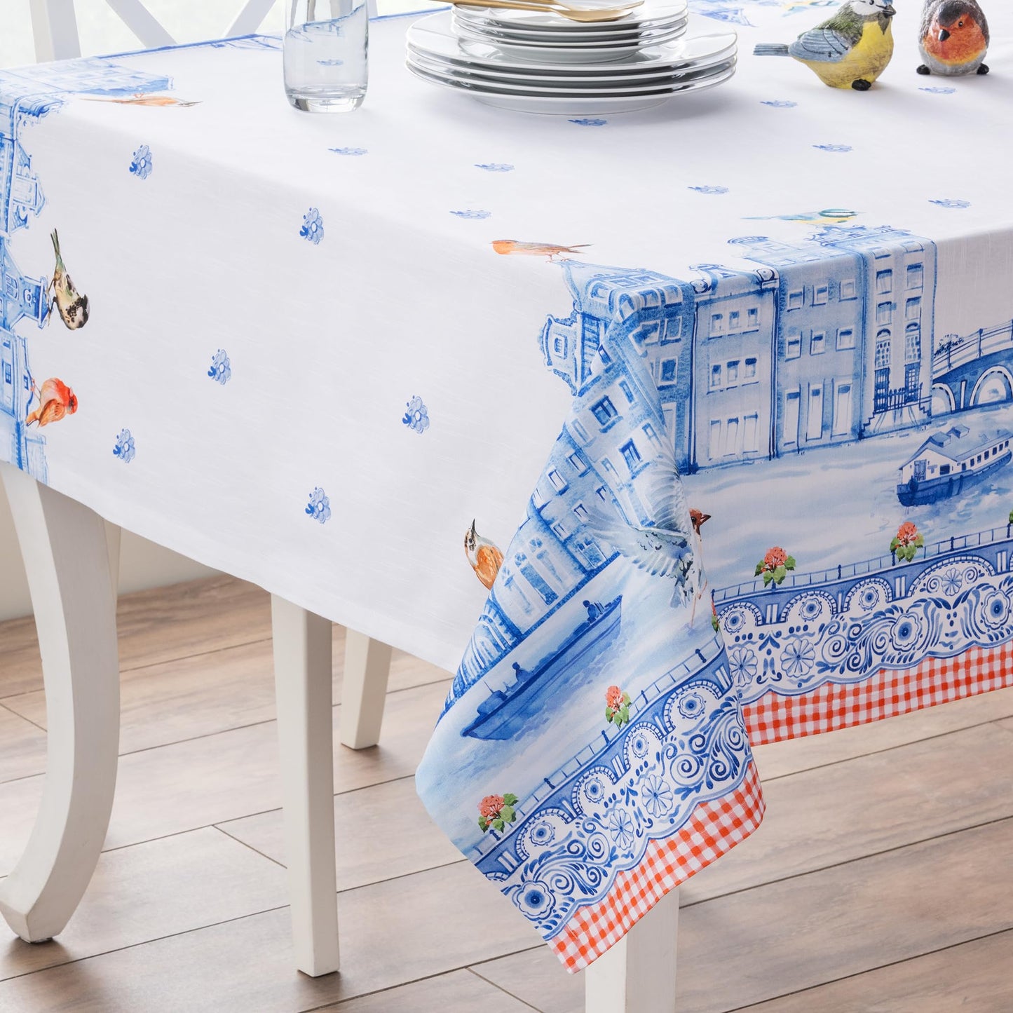 Maison d' Hermine Table Cloth Rectangle Table 100% Cotton 70 x 120 Inches Tablecloth Reusable Decorative for Dining Kitchen Room Farmhouse Home Gifts for Mothers Day Spring Summer - Amsterdam Canals