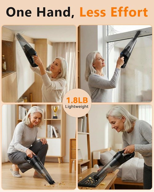 Handheld Vacuum by 15-Min - Cordless 26000Pa Strong Suction | 1000mL Dust Cup, 18-36 Min Runtime