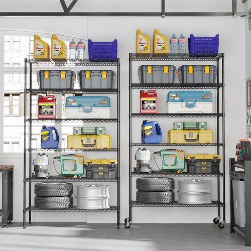 FDW 6-Tier Wire Storage Shelves - Adjustable Heavy-Duty Metal Racks | 45"x18"x82" | Black | Tool-Free Assembly, Rust-Resistant, Holds Up to 2100 lbs | Ideal for Home & Garage