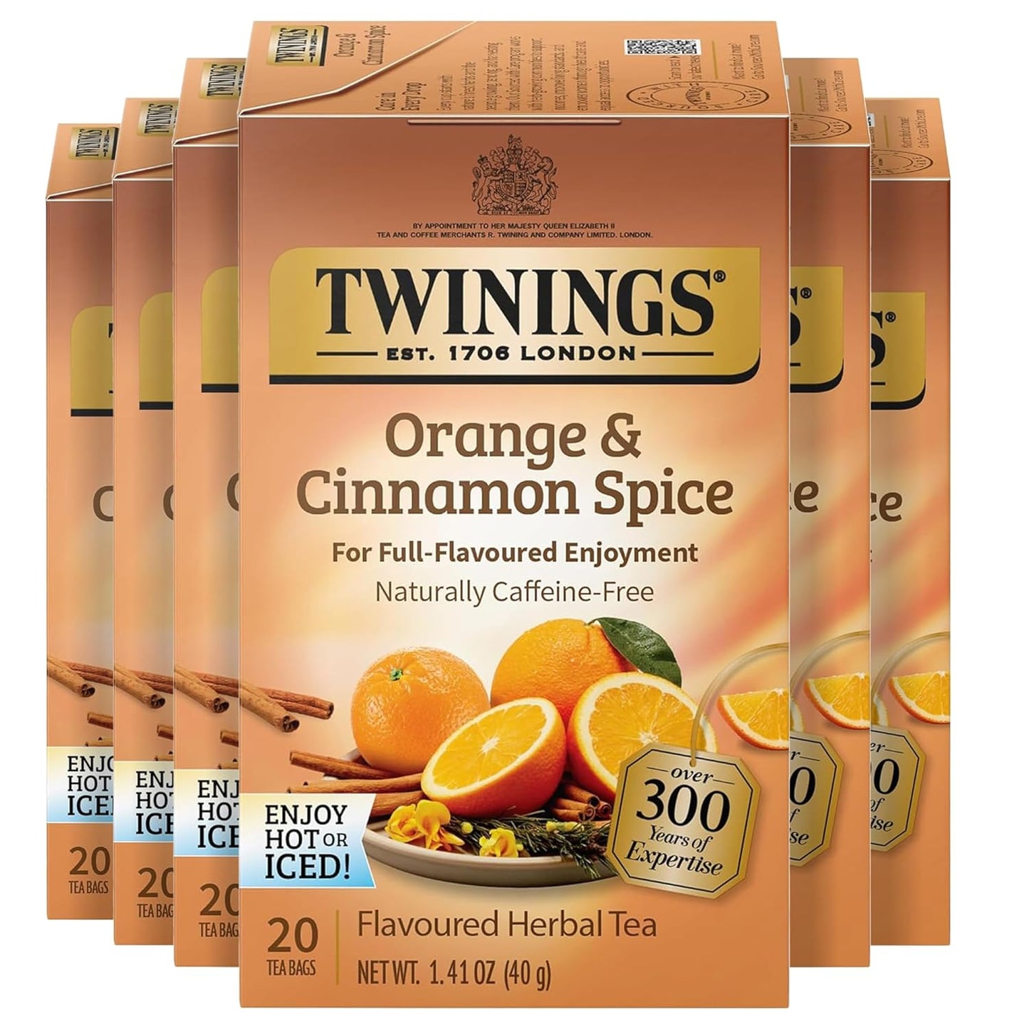 Twinings Herbal Tea - Orange & Cinnamon Spice, Caffeine-Free, 20 Individually Wrapped Bags (Pack of 6)