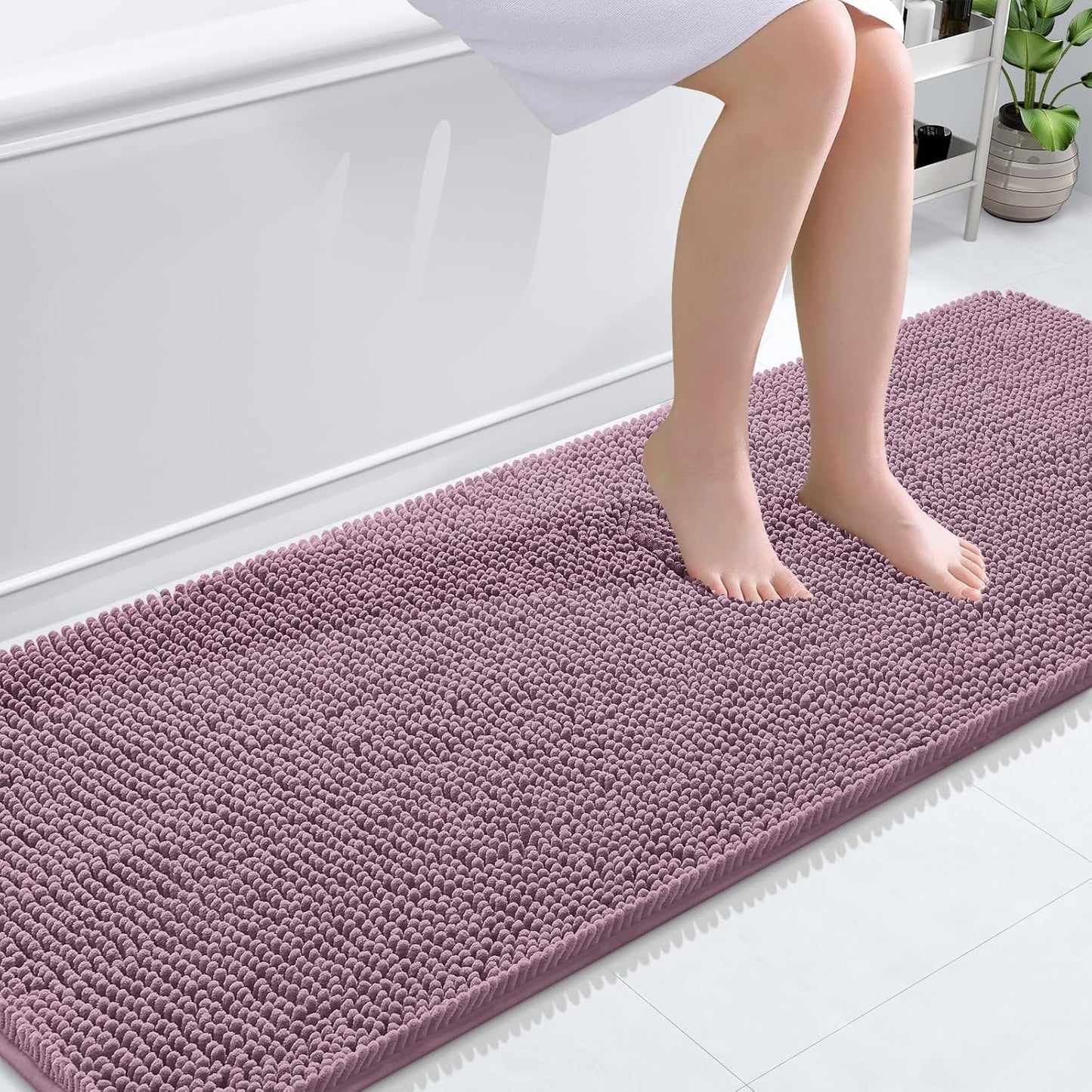 OLANLY Bathroom Runner Rugs - Soft Absorbent Chenille Bath Mats | Quick-Dry, Machine Washable, 70x24, Deep Plum