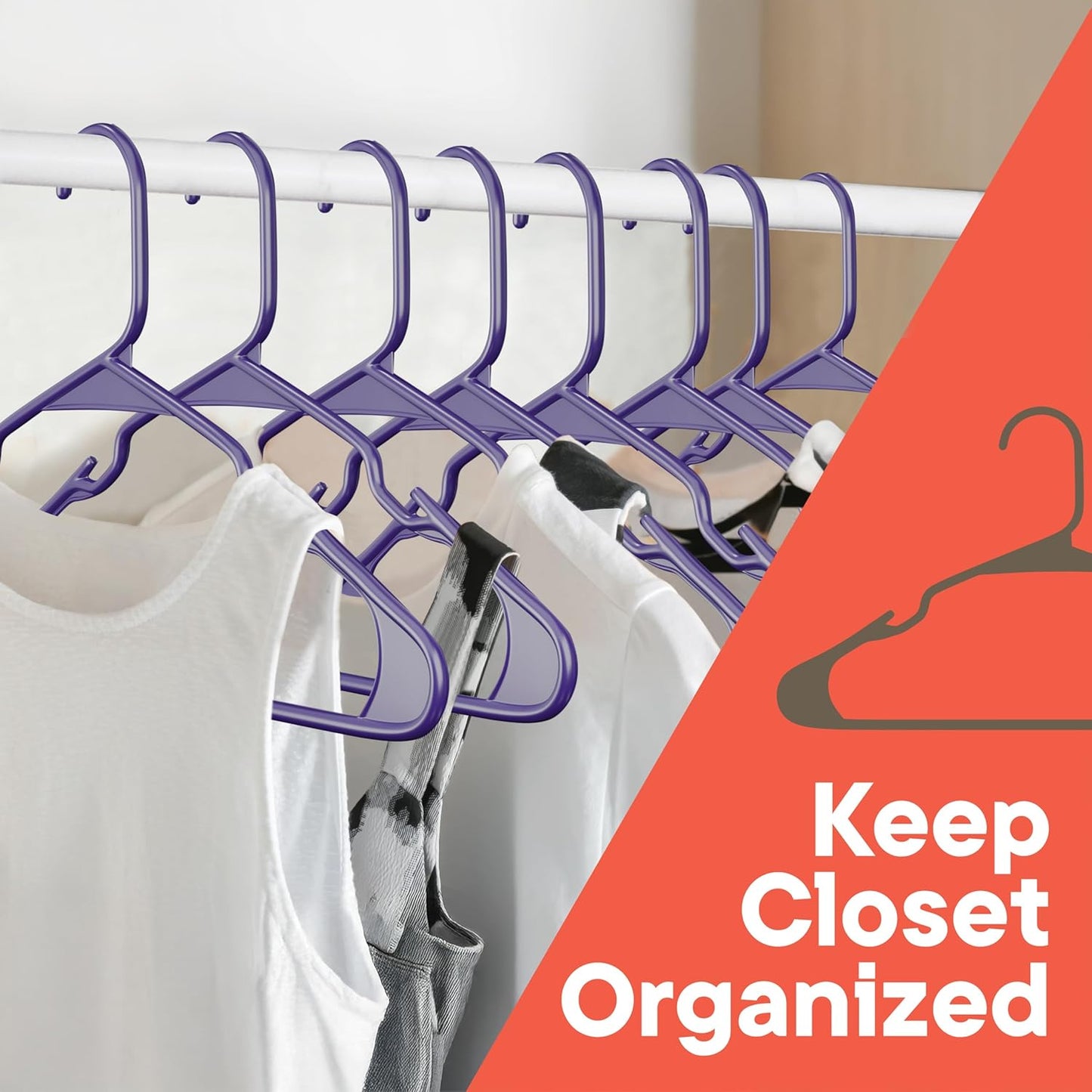 Purple Plastic Hangers - Heavy-Duty Slim Design | 20 Pack with Non-Slip Shoulder Notches for Dresses & Suits
