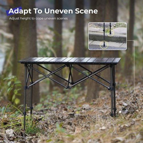 Byliable Folding Camping Table - Portable Aluminum Roll-Up Design with Adjustable Height | Lightweight Black for Outdoor Use