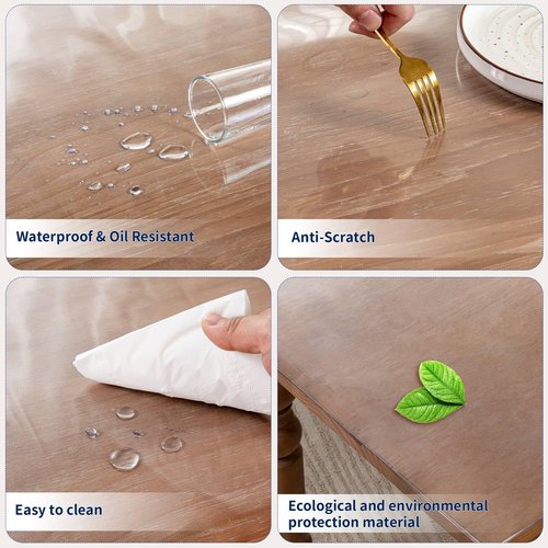 Eisdroma 24 x 48 Inch Clear Table Cover Protector, 2mm Thick Clear Table Protector for Dining Room Table, Plastic Table Cover, Waterproof Table Pad for Kitchen, Office