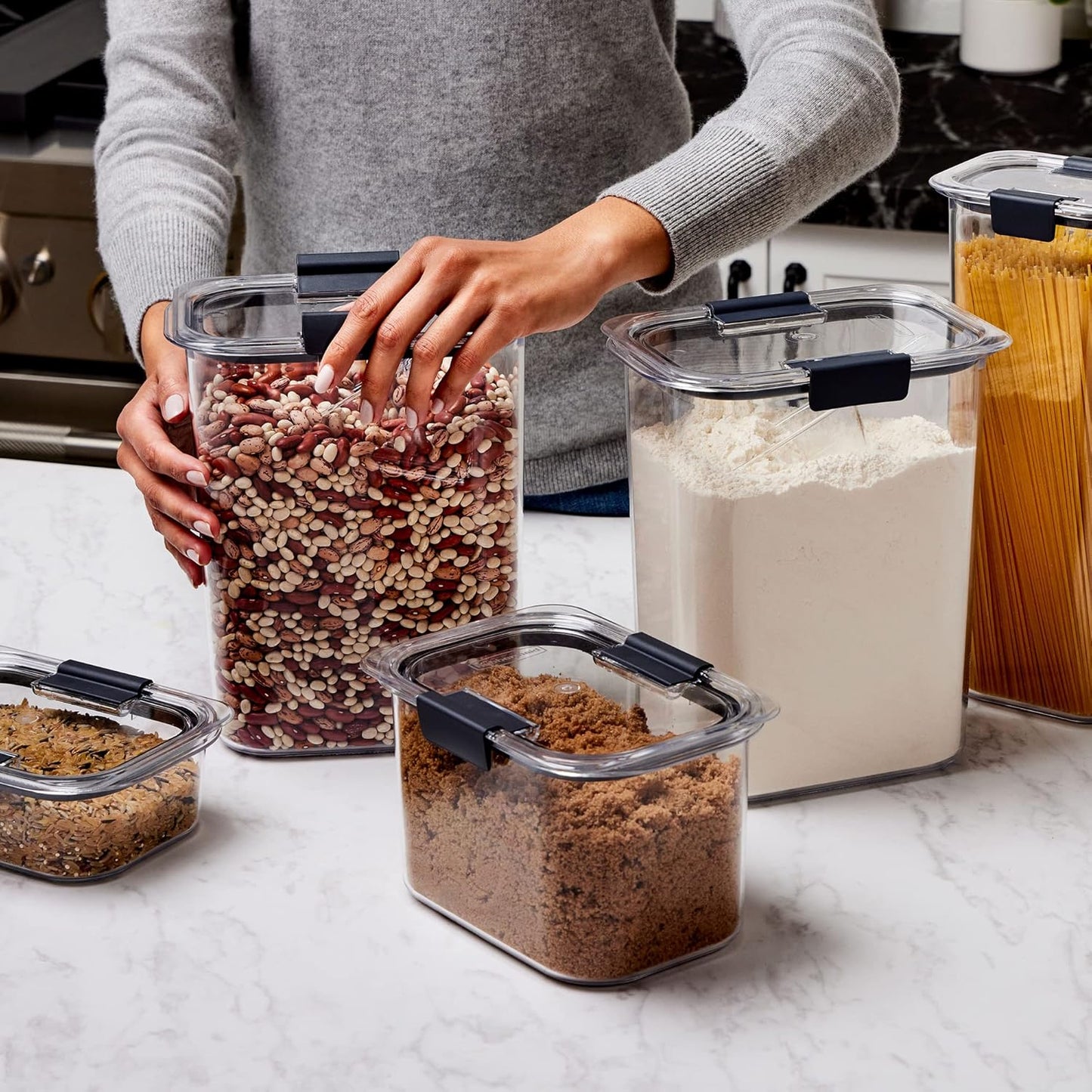 Rubbermaid Brilliance Food Storage Containers - BPA-Free, Airtight Kitchen Set | 3 Clear Containers, 16 Cups
