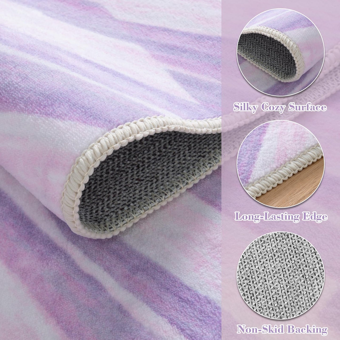 Wonnitar Purple Rug for Bedroom Girls, Abstract Swirl 5x7 Area Rug for Nursery, Washable Ultra-Thin Ombre Soft Modern Carpet for Living Room Kids Room (5x7ft, Lavender/Multi)