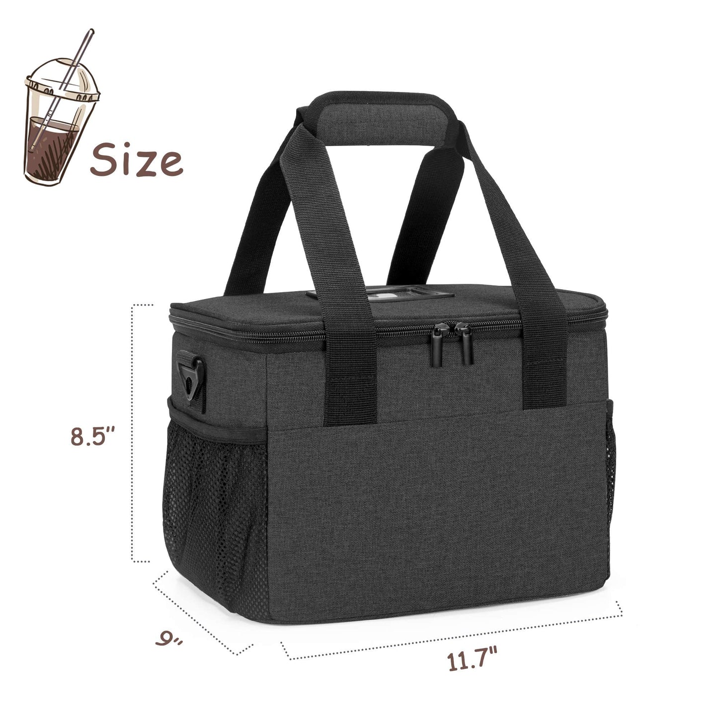 Trunab Reusable 6 Cups Drink Carrier for Delivery Insulated Drink Caddy with Handle and Shoulder Strap, Adjustable Dividers, Beverages Carrier Tote Bag, for Daily Life Takeout, Outdoors, Travel
