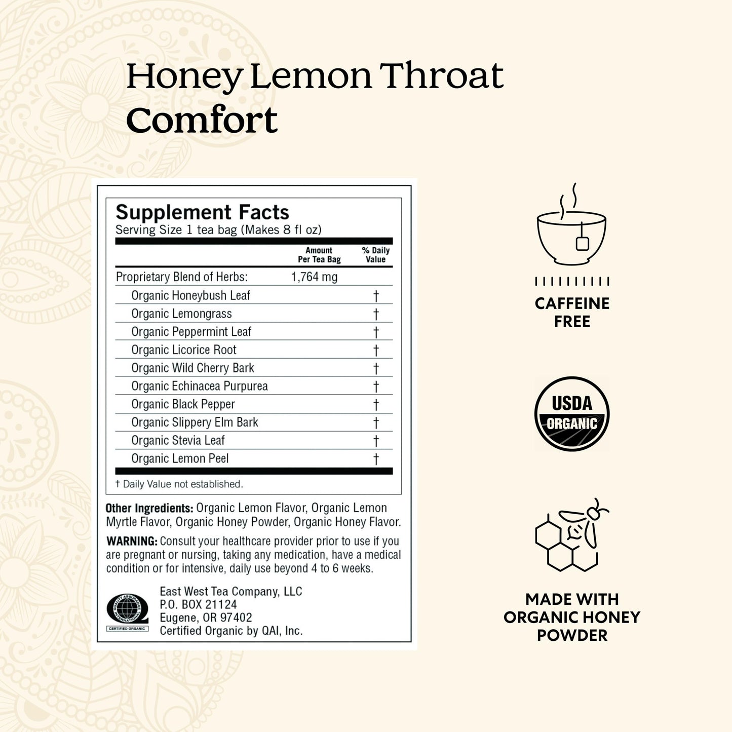 Yogi Tea Honey Lemon Throat Comfort - 16 Bags per Pack (4 Packs) - Soothing Organic Honey Tea - Includes Lemongrass, Peppermint Leaf, Licorice Root, Wild Cherry Bark, Black Pepper & More