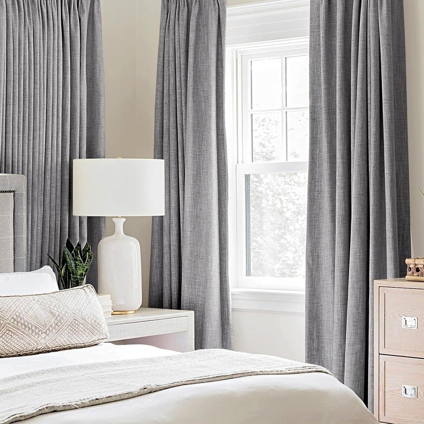 MIULEE Blackout Curtains - 100% Thermal Insulated Grey Linen Texture Drapes | 52x45 Inch (2 Panels)