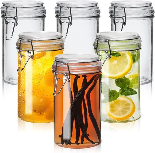 ComSaf 16oz Pint Jars - Airtight Glass Canisters for Sourdough, Oats & Pantry | Set of 6, 500ml