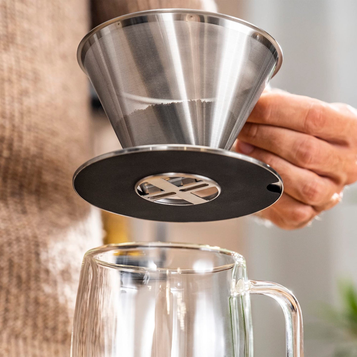 ZWILLING Sorrento Stainless Steel Pour Over Coffee Dripper with Double-Wall Glass Coffee Mug