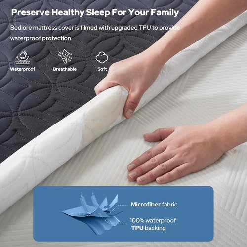 BEDLORE Waterproof Mattress Protector - Soft Twin Size Pad with Deep Pocket for 6"-15" Depth | Navy Blue