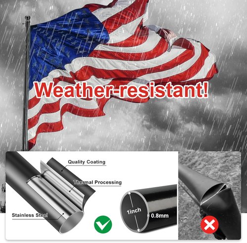 Heavy Duty Ground Flag Pole Kit - 8.5FT Tangle-Free Inground Flagpole with Windproof Prong - Black