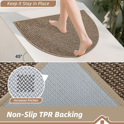 BEQHAUSE Dirt Trapper Door Mat - Non-Slip, Washable Half Circle Entrance Rug | 17" x 30", Taupe