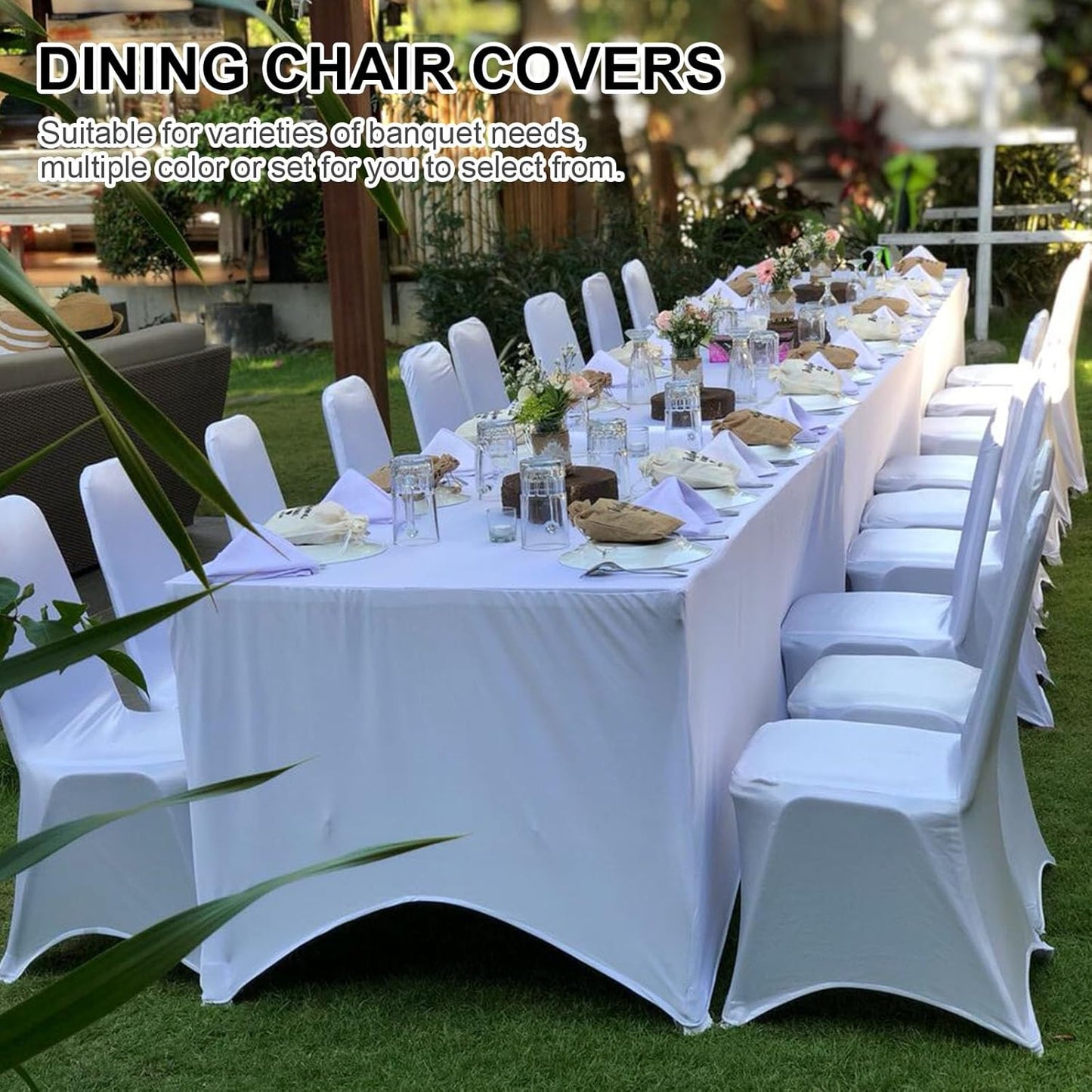 Trlyc Spandex Folding Chair Covers - 100 Pcs Universal Fitted Stretchy Slipcovers for Weddings | White