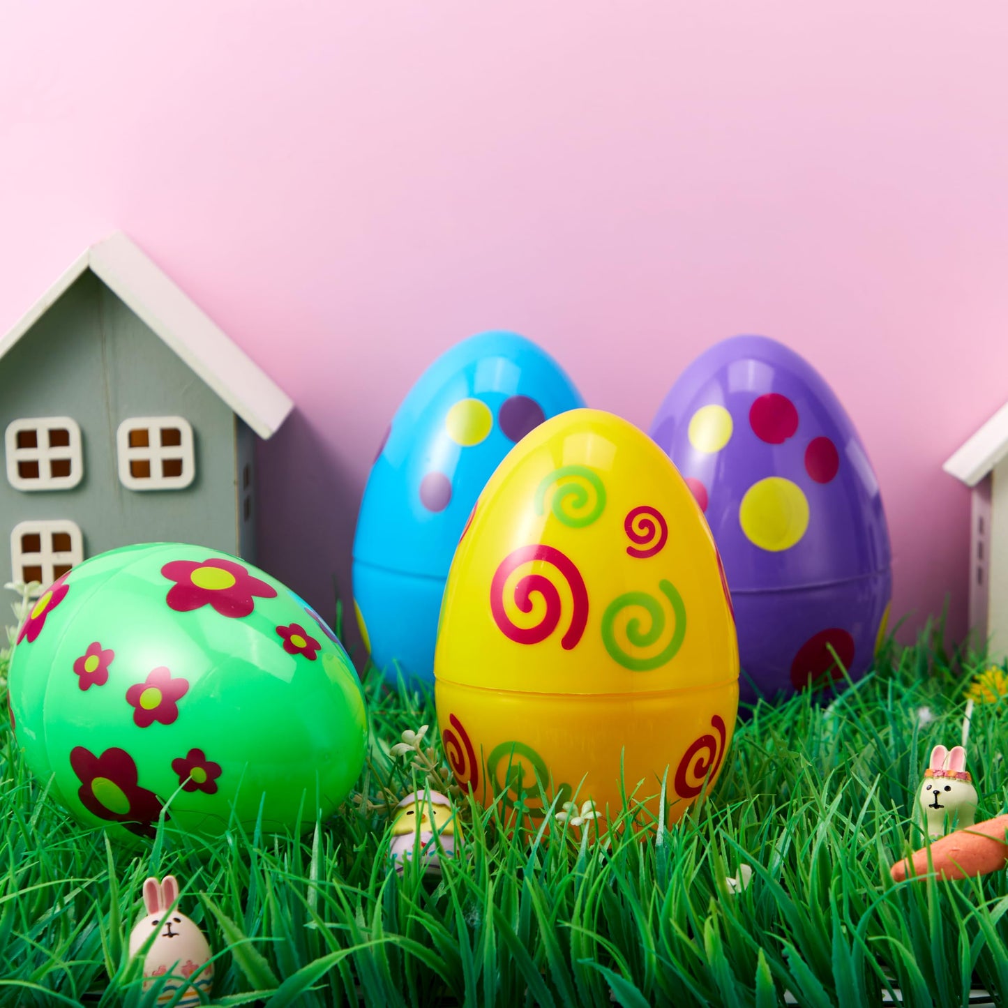 JOYIN 6 Pcs Large Printed Easter Eggs, 6 Inches Jumbo Plastic Eggs Fillable for Easter Themed Hunt Basket Stuffers Fillers Filling Treats Party Favor Classroom Prize Supplies