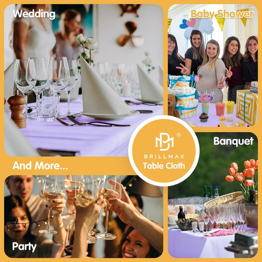 BRILLMAX 8 Pack Lavender Tablecloths 70 x 120 Inch for 6ft & 8ft Rectangle Tables - 150 GSM Polyester Fabric, Universal Fit, Water, Stain & Wrinkle Resistant Cloth Cover for Wedding Banquet Dining